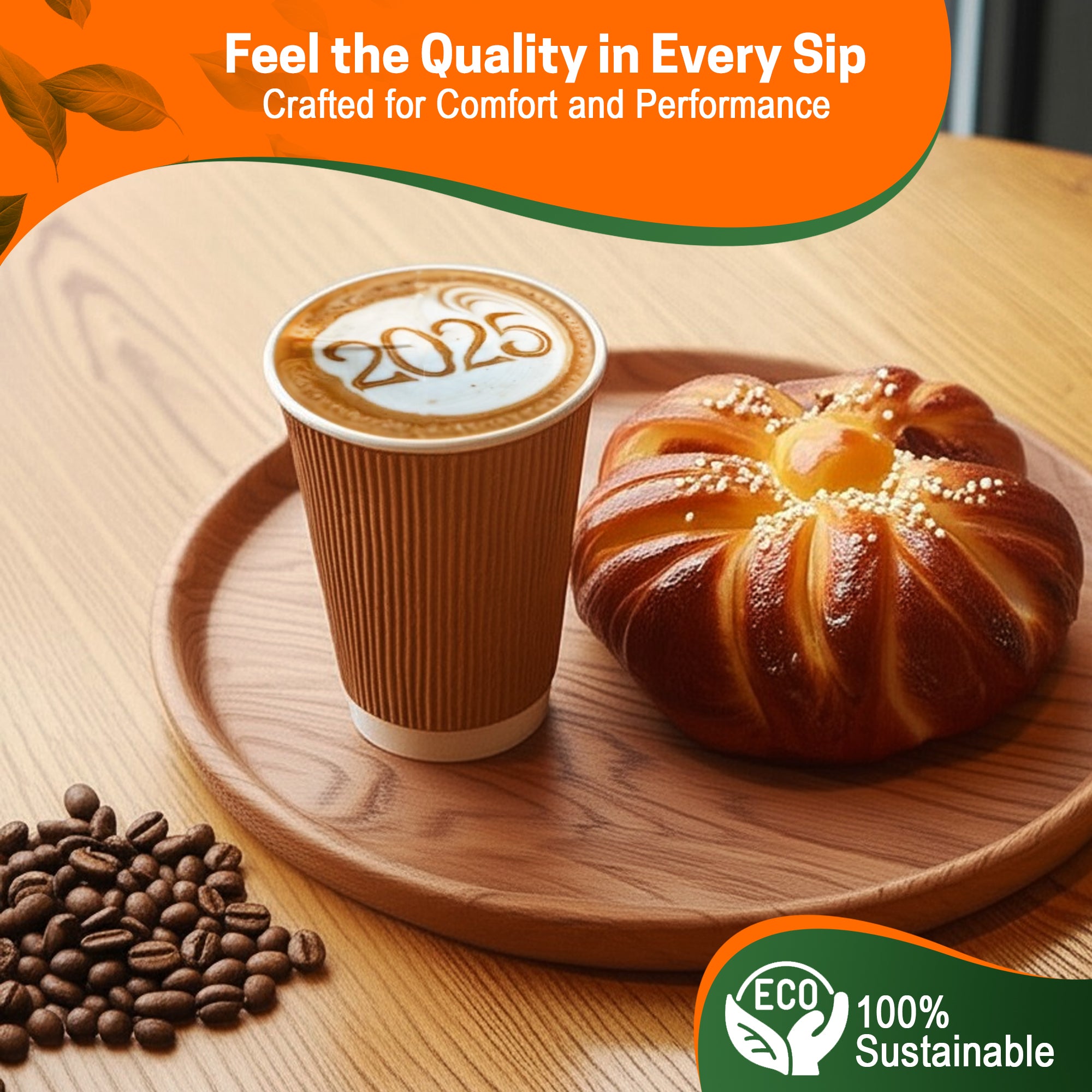 EcoEdge 12 Oz Disposable Heavy-Duty Insulated Ripple Party Paper Cups | 100% Natural