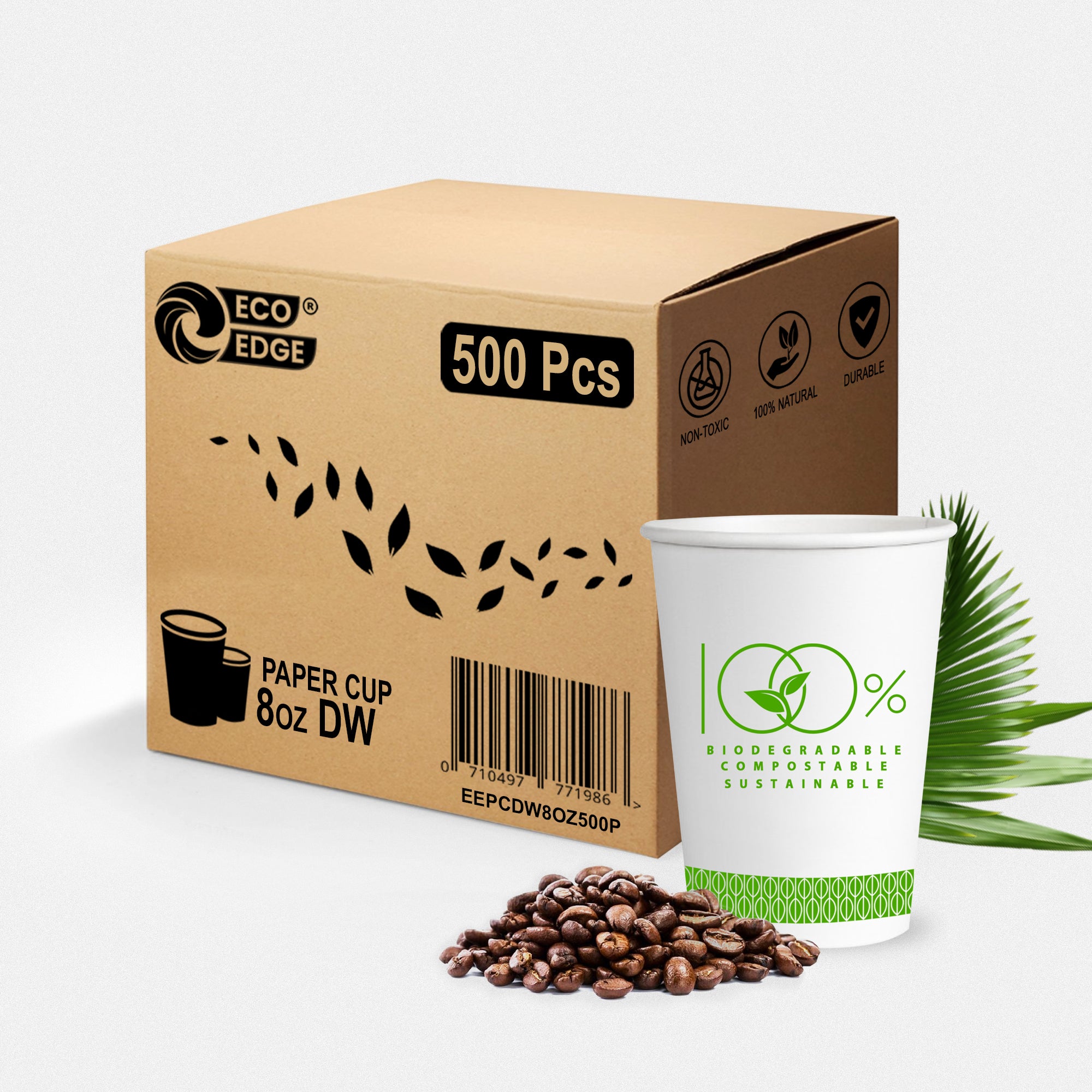 EcoEdge 8 Oz Disposable Double Wall Heavy-Duty Party Paper Cups | 100% Organic