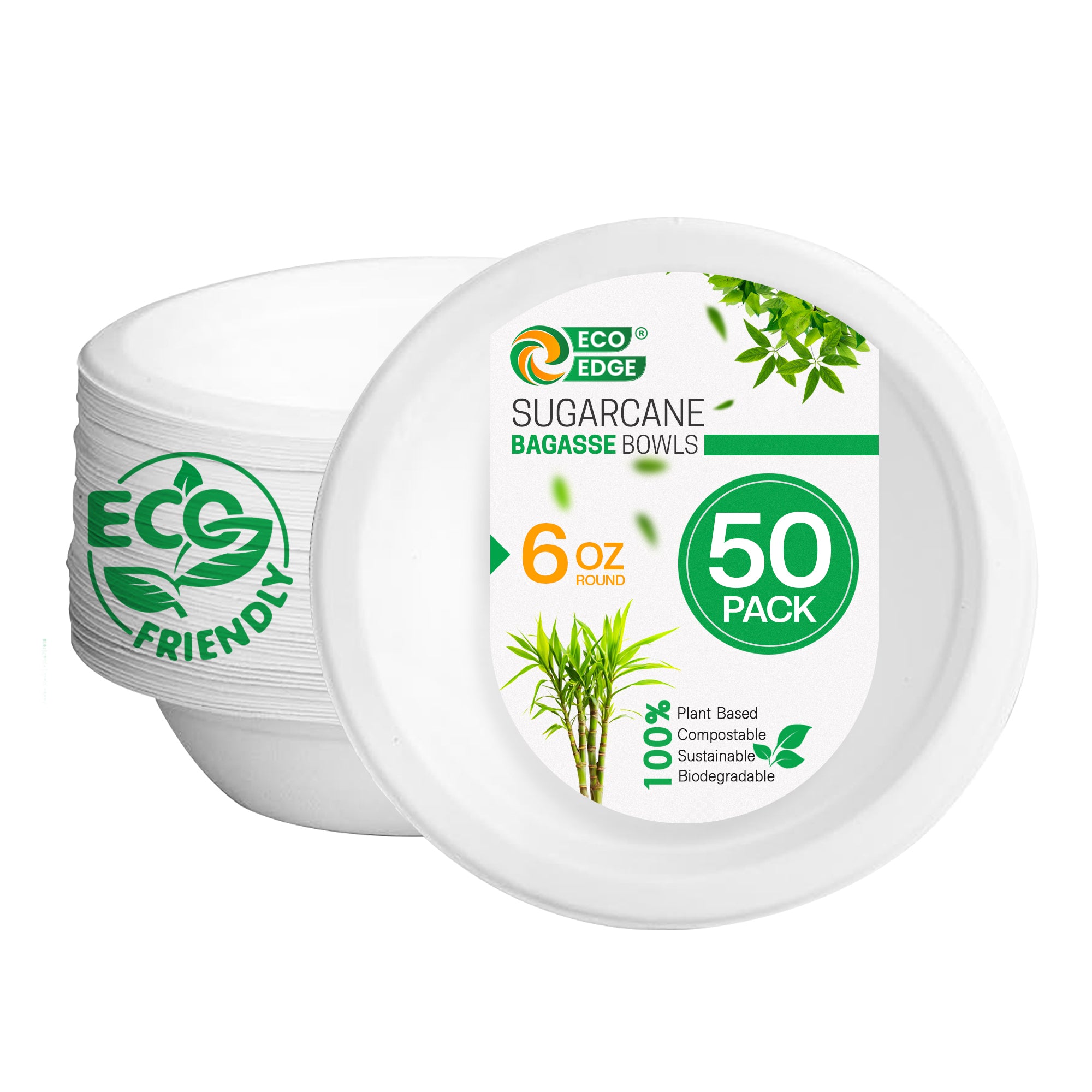 EcoEdge 12 Oz Round White Disposable Sugarcane Fiber Bowls | 100% Eco-Friendly