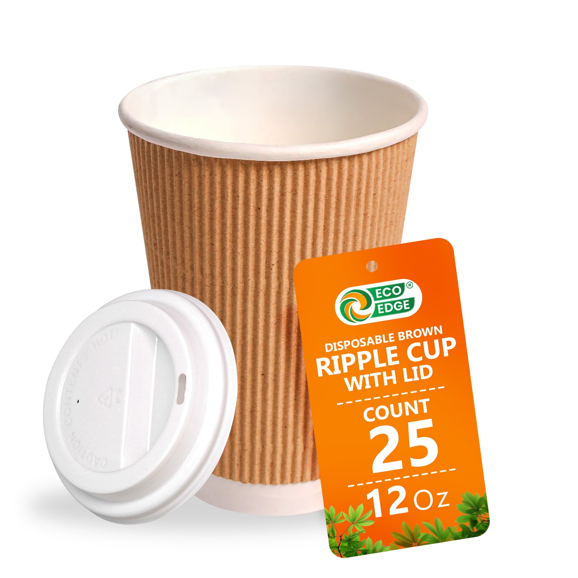 EcoEdge 12 Oz Disposable Heavy-Duty Insulated Ripple Party Paper Cups | 100% Natural