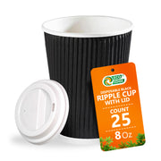 EcoEdge 8 Oz Disposable Heavy-Duty Ripple Cups | 100% Compostable