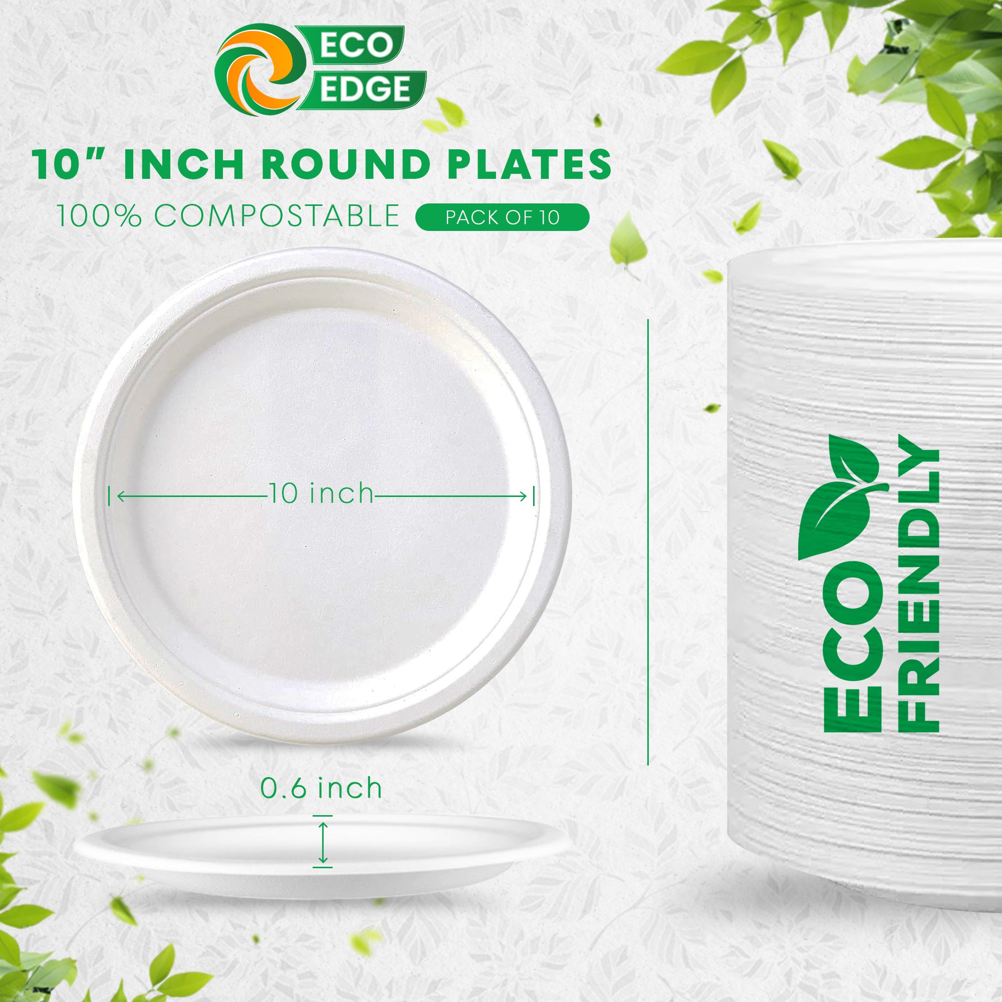 EcoEdge Round White Disposable Bagasse Plates | 100% Compostable