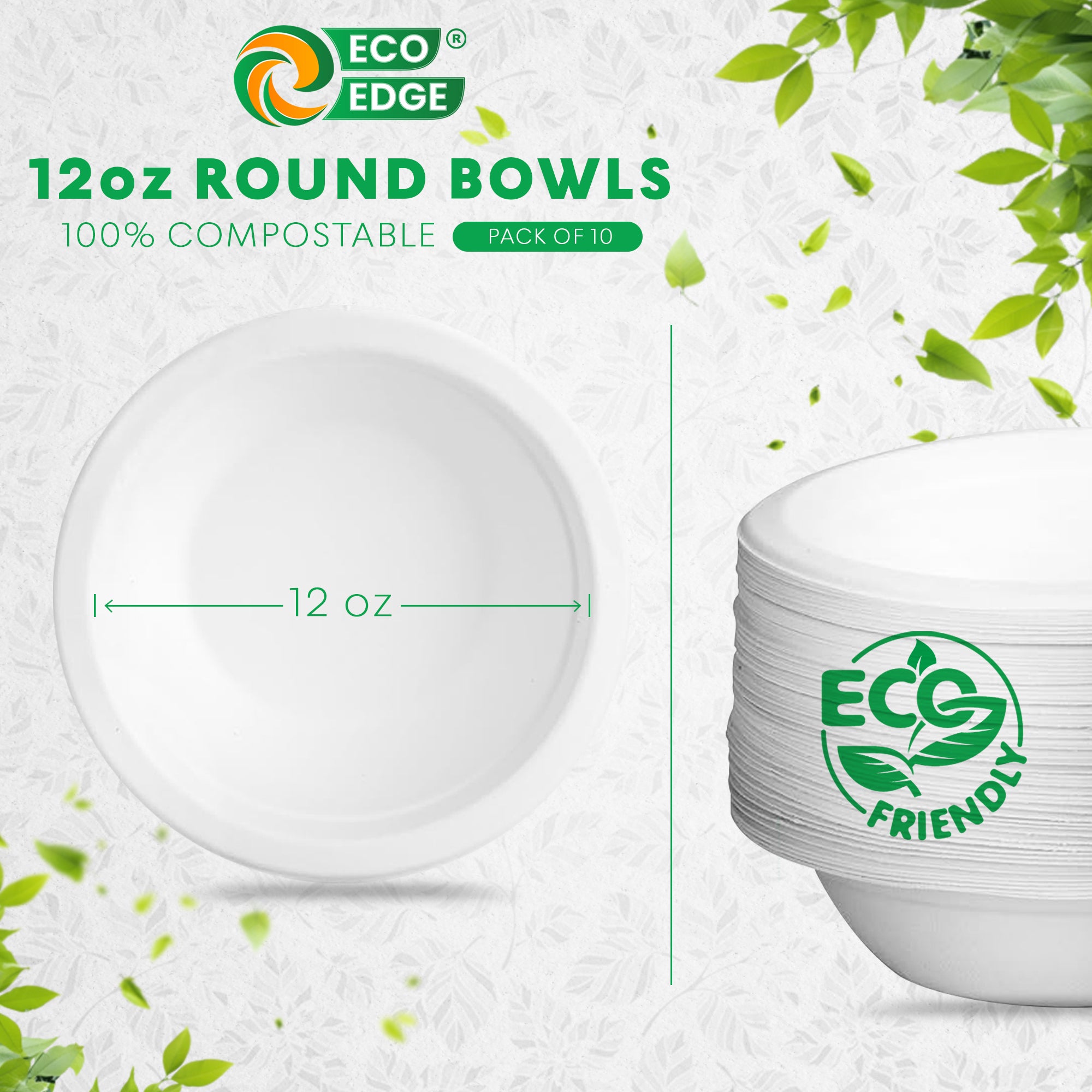 EcoEdge Round White Disposable Sugarcane Fiber Bowls | 100% Compostable