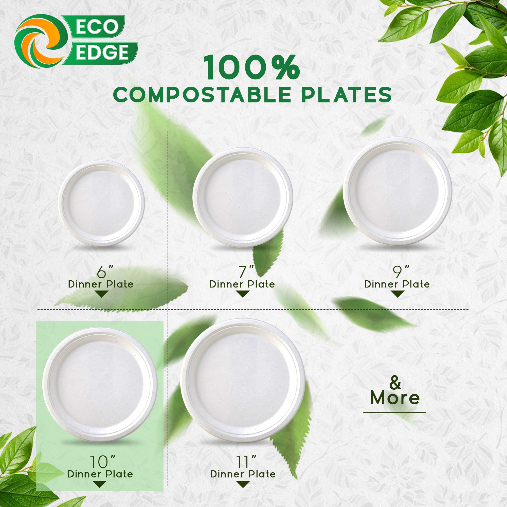 EcoEdge Round White Disposable Bagasse Plates | 100% Compostable