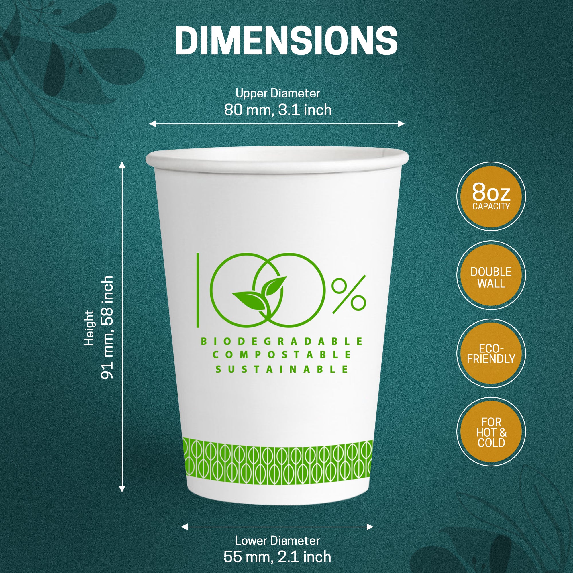 EcoEdge 8 Oz Disposable Double Wall Heavy-Duty Party Paper Cups | 100% Organic