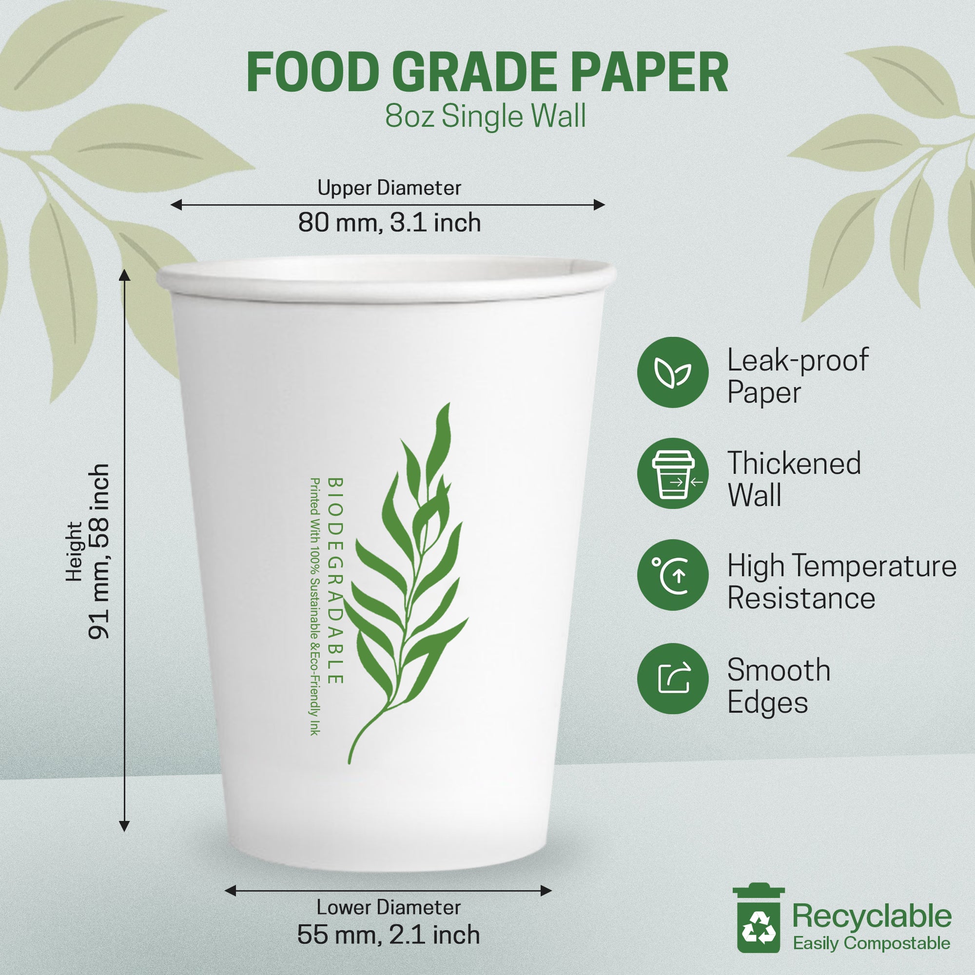 EcoEdge 8 Oz Disposable Heavy-Duty Party Paper Cups | 100% Natural