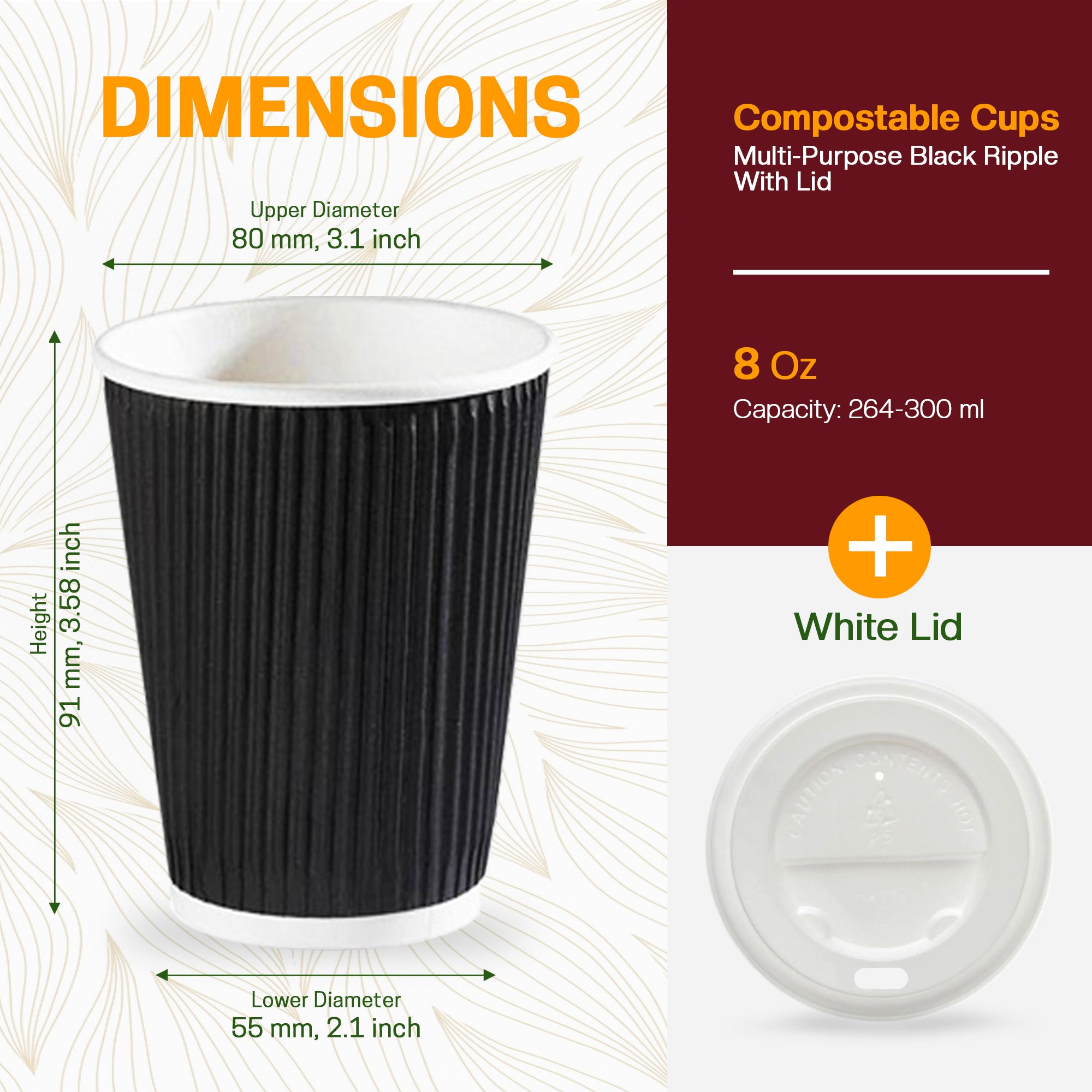 EcoEdge 8 Oz Disposable Heavy-Duty Ripple Cups | 100% Compostable