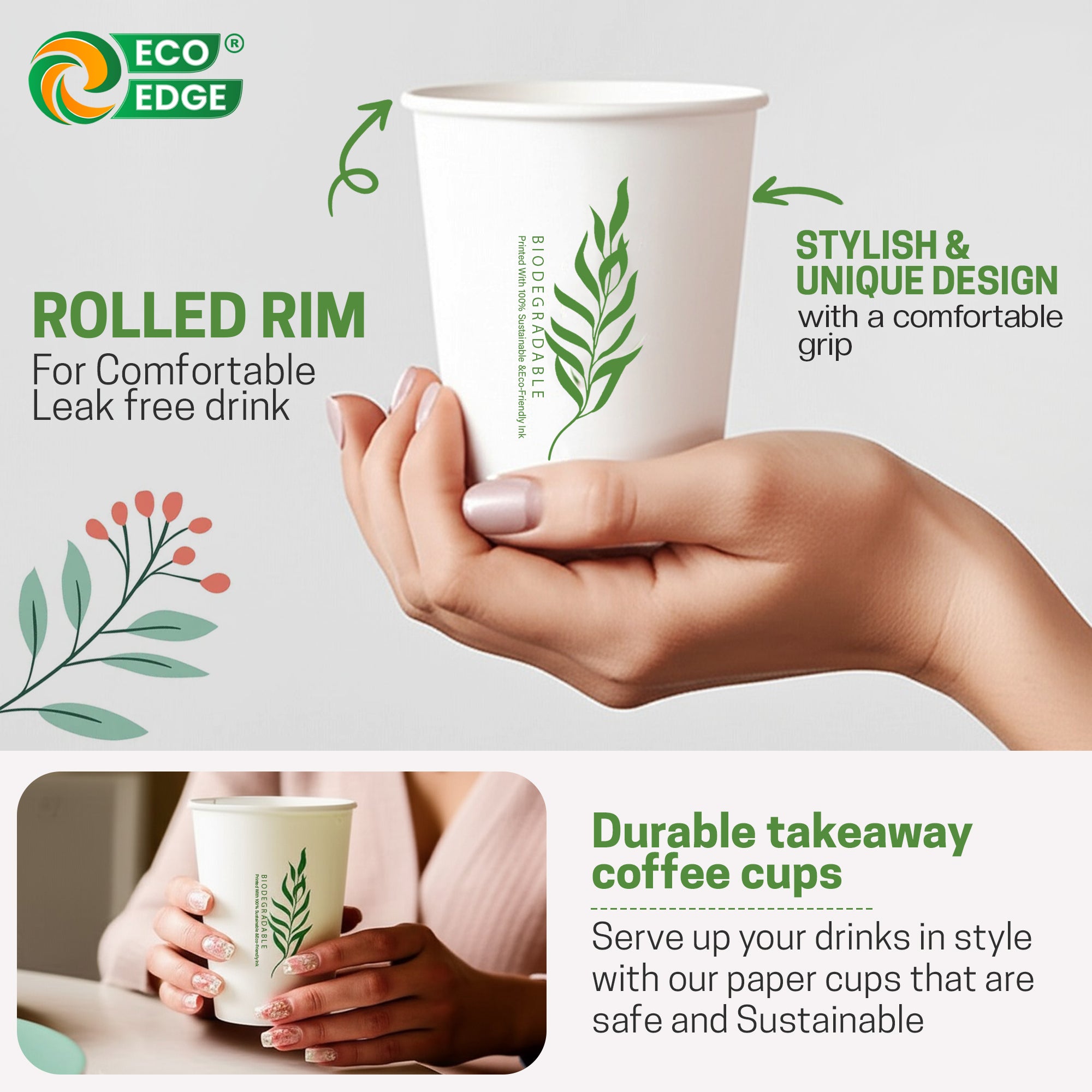 EcoEdge 8 Oz Disposable Heavy-Duty Party Paper Cups | 100% Natural