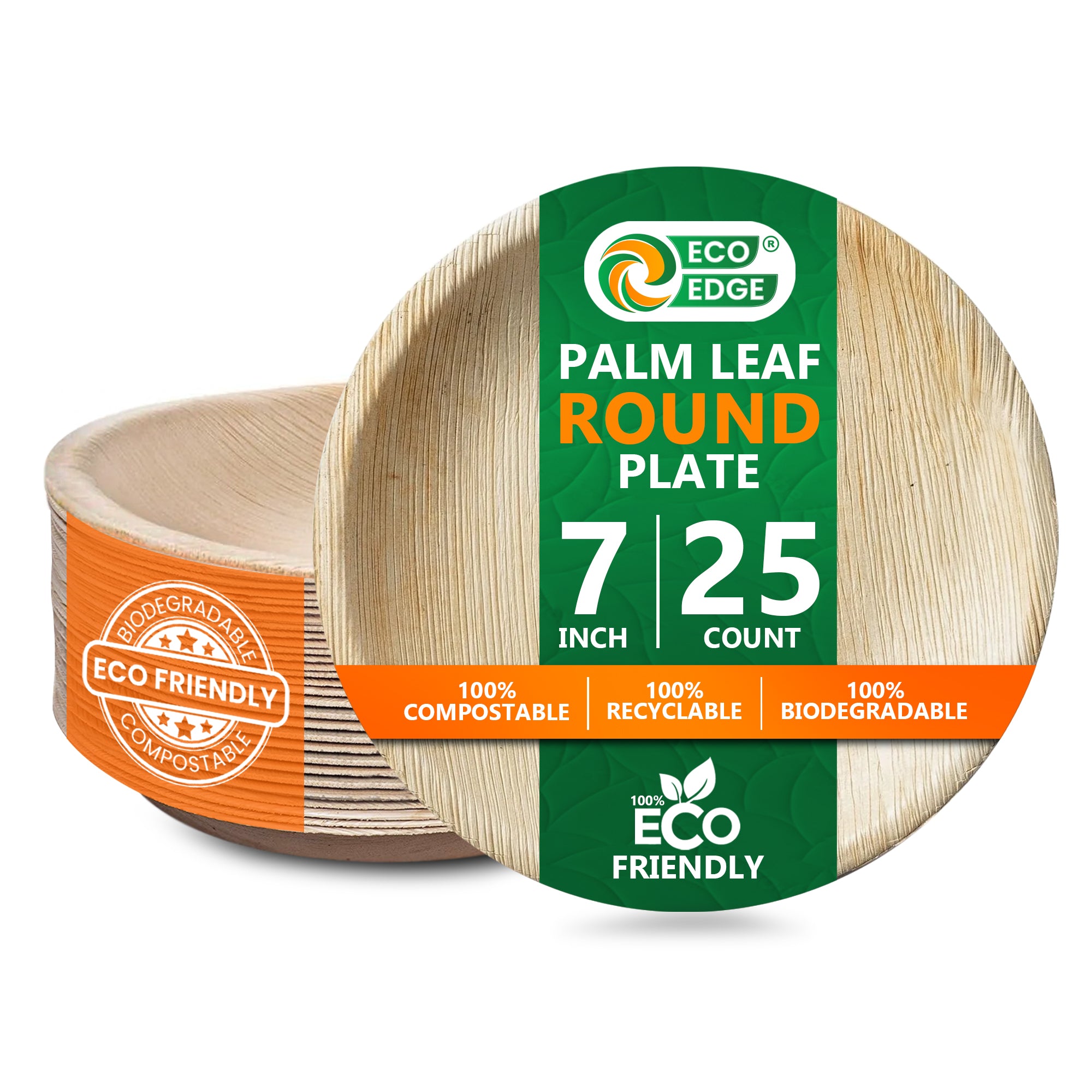 EcoEdge 7 Inch Round Areca Palm Leaf Plates | 100% Compostable