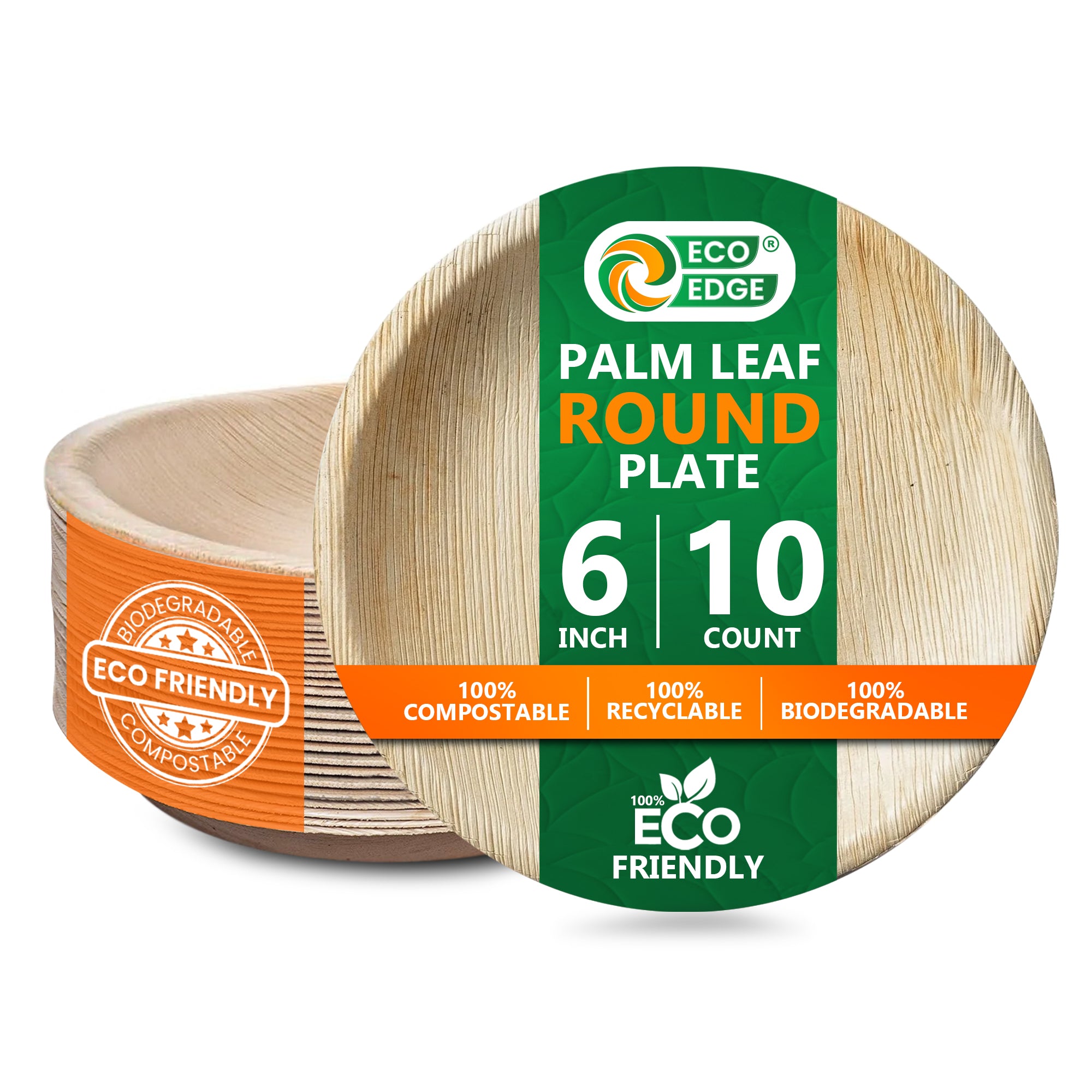 EcoEdge 6 Inch Round Areca Palm Leaf Plates | 100% Organic