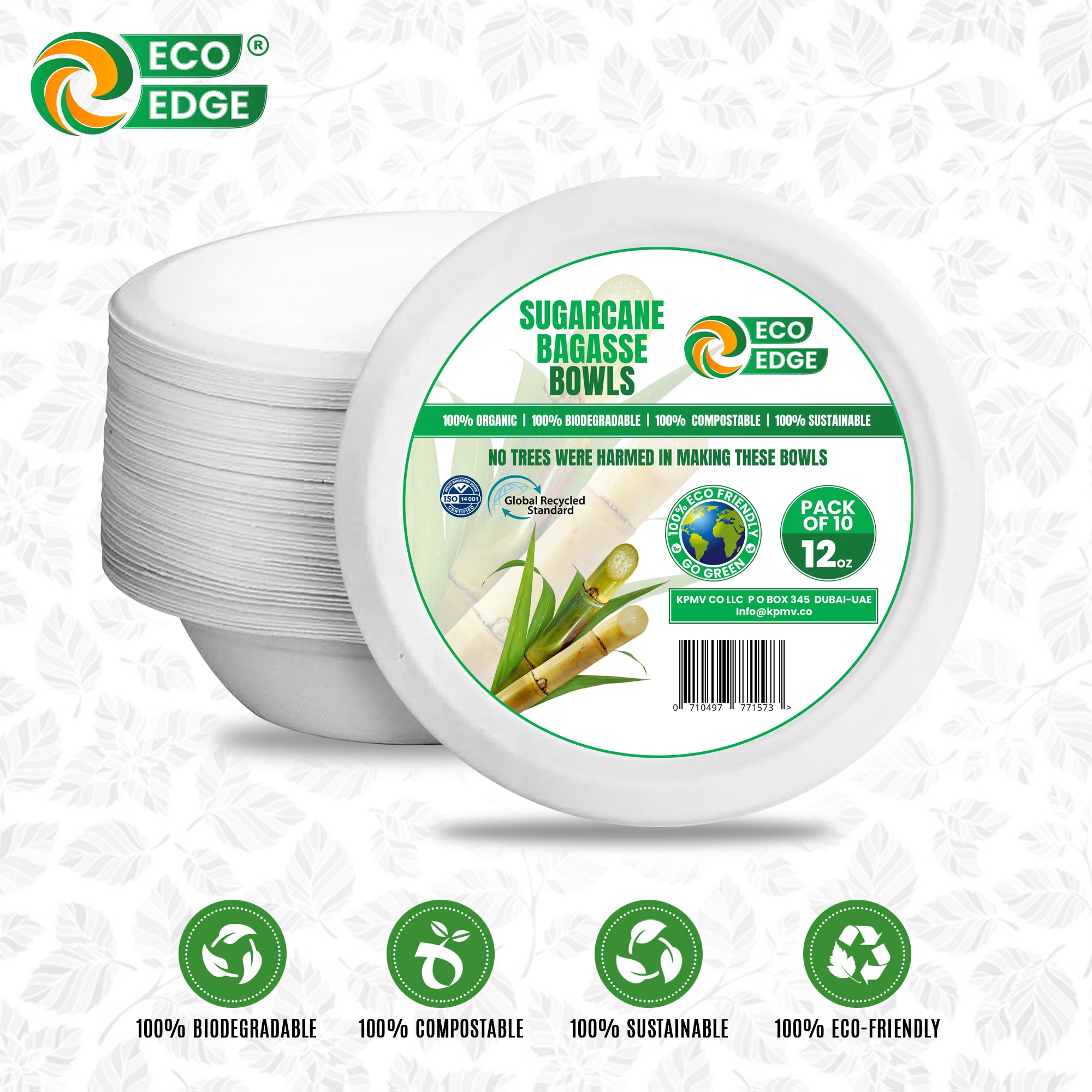 EcoEdge 12 Oz Round White Disposable Sugarcane Fiber Bowls | 100% Eco-Friendly