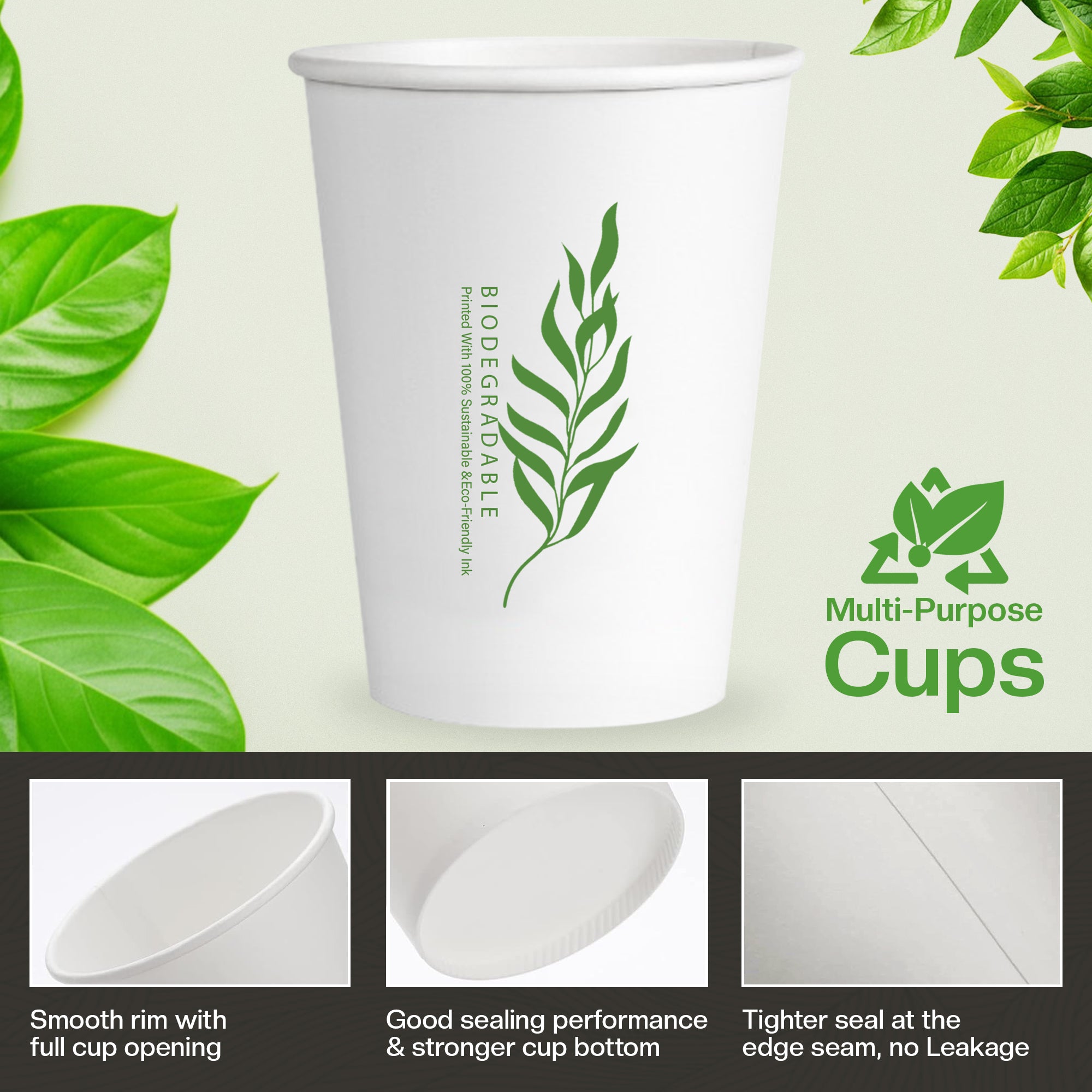 EcoEdge 8 Oz Disposable Heavy-Duty Party Paper Cups | 100% Natural