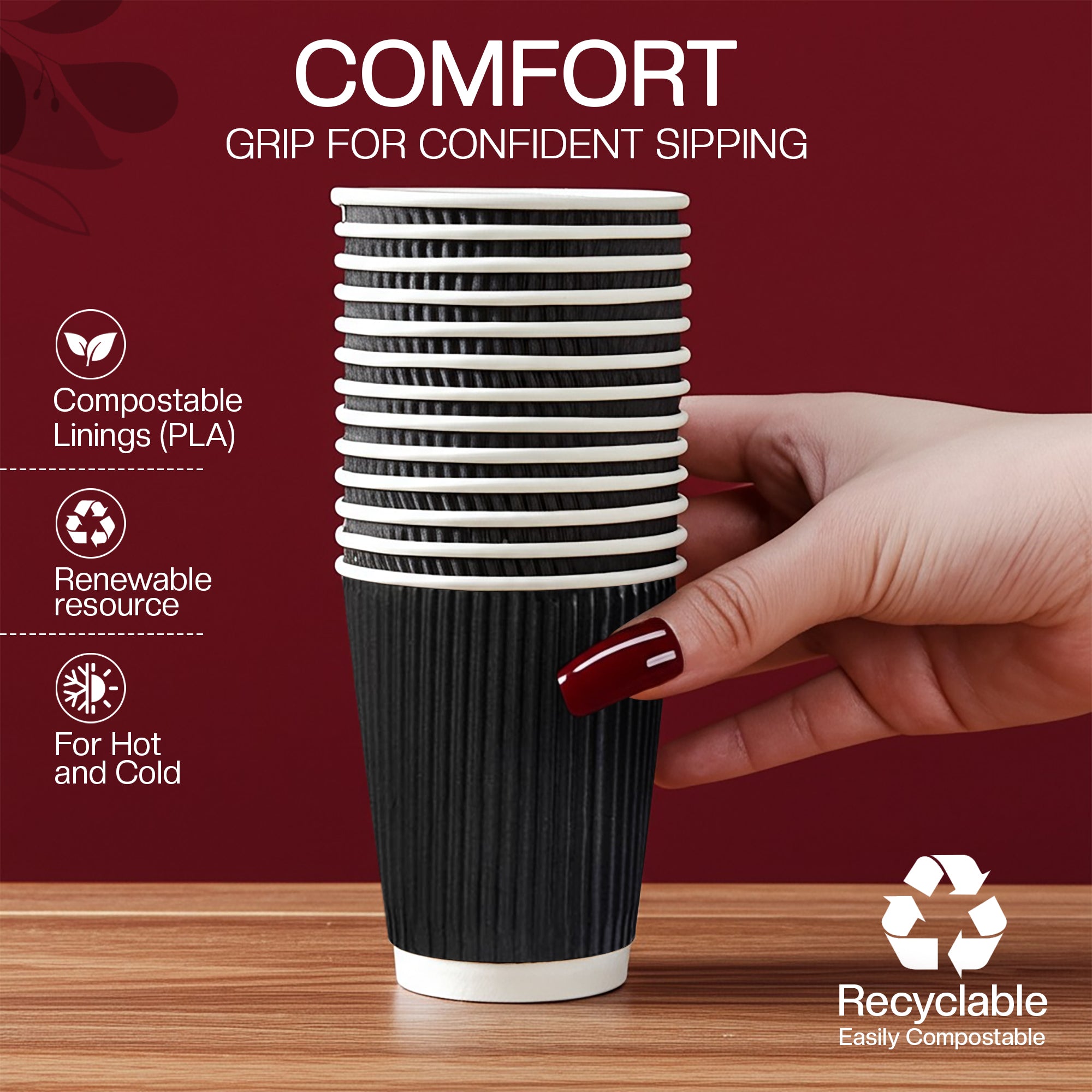 EcoEdge 8 Oz Disposable Heavy-Duty Ripple Cups | 100% Compostable