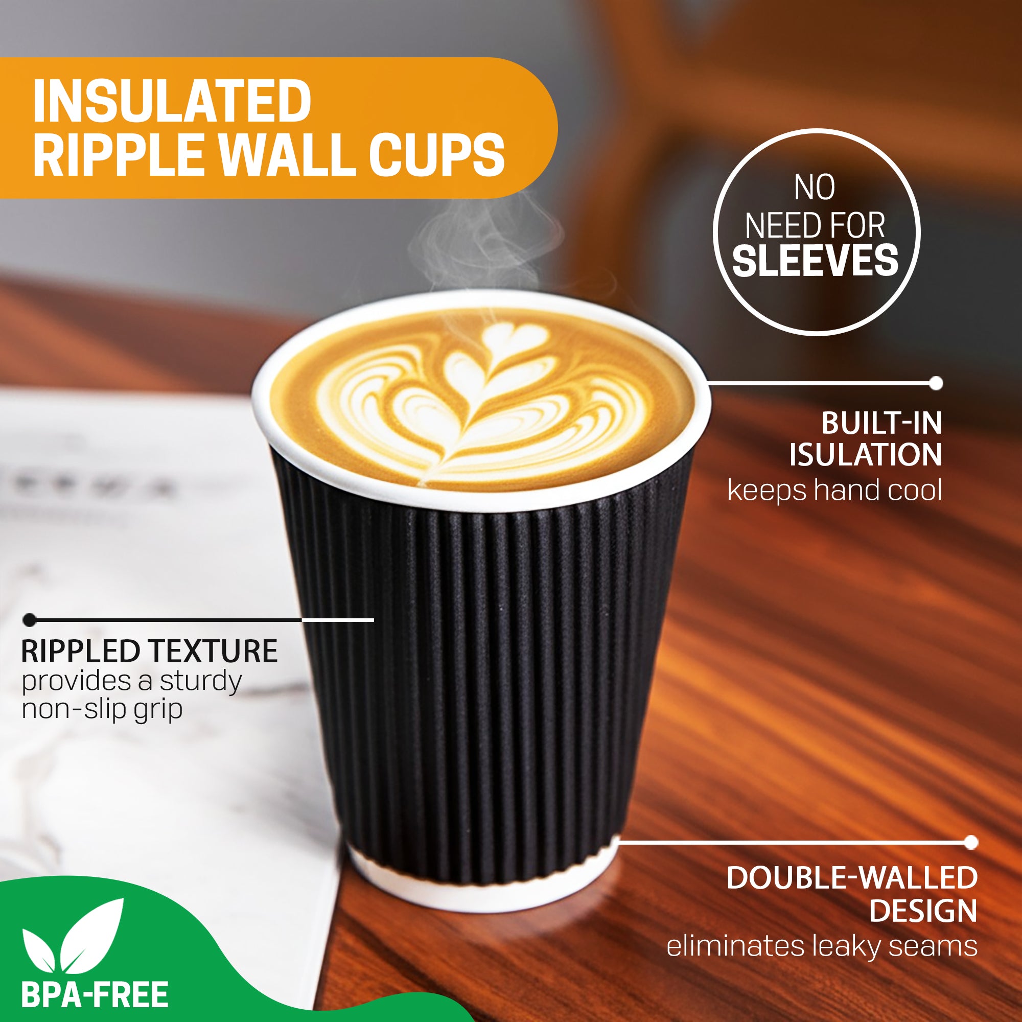 EcoEdge 8 Oz Disposable Heavy-Duty Ripple Cups | 100% Compostable