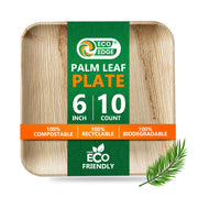 EcoEdge 6 Inch Areca Palm Leaf Square Plates | 100% Natural