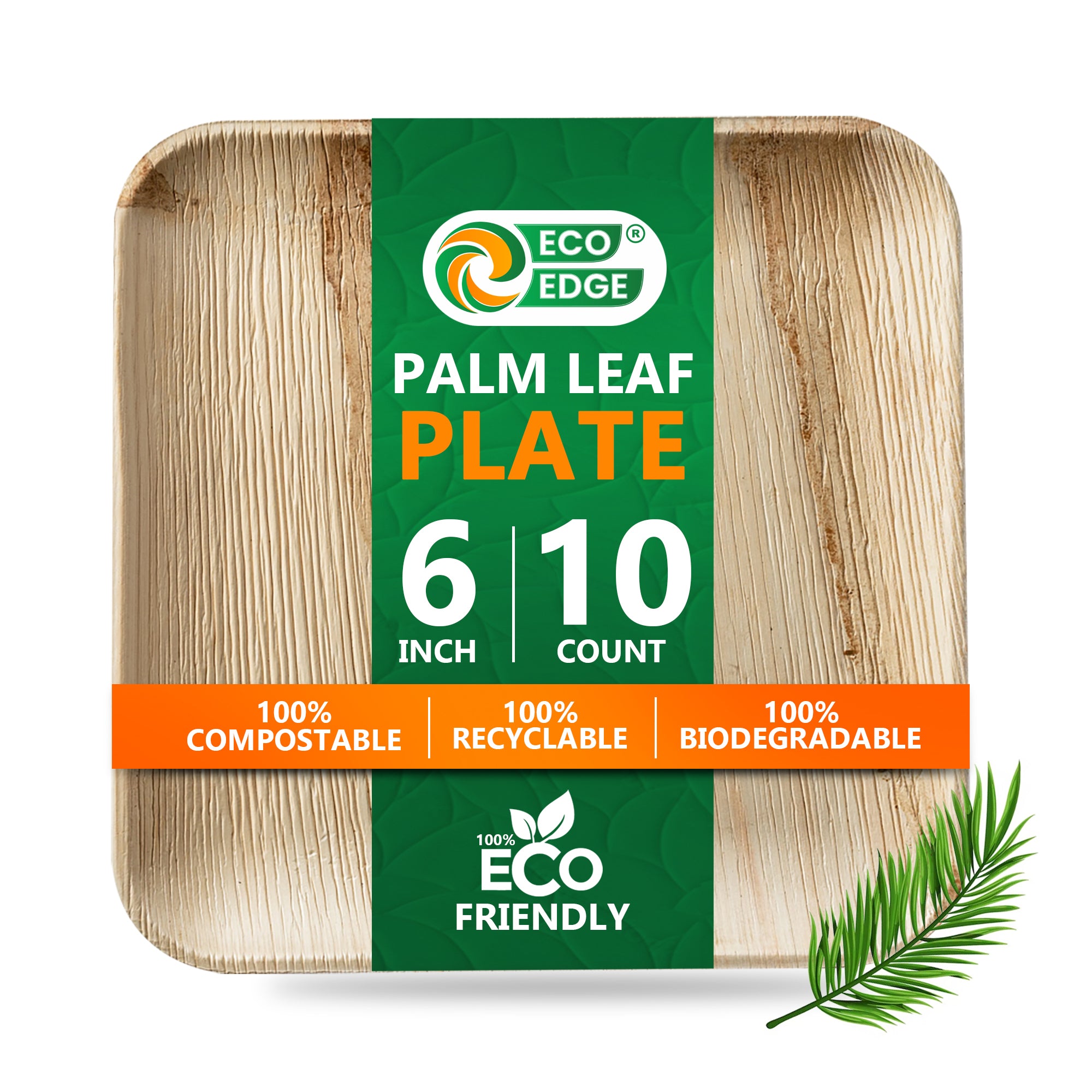 EcoEdge 6 Inch Areca Palm Leaf Square Plates | 100% Natural
