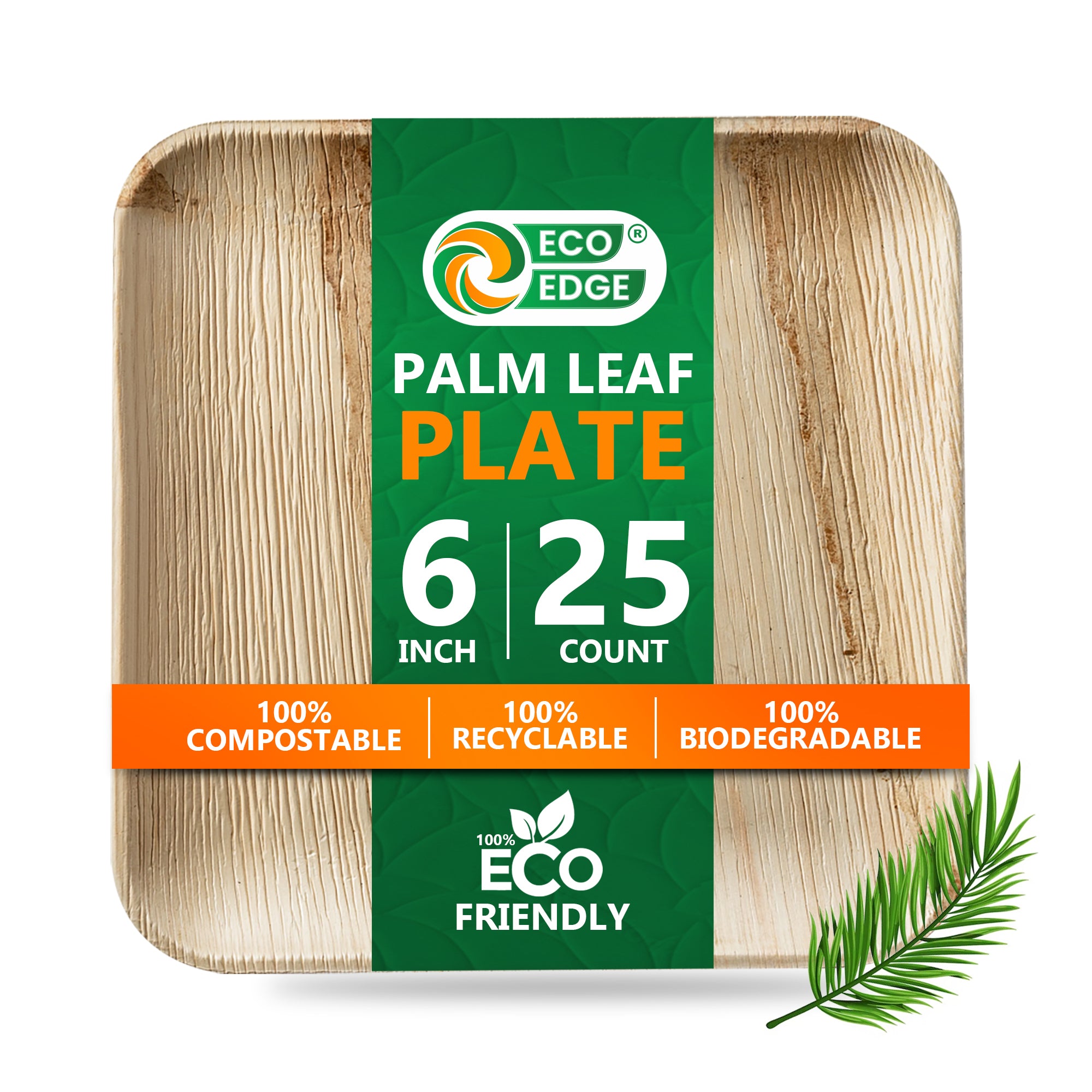EcoEdge 6 Inch Areca Palm Leaf Square Plates | 100% Natural