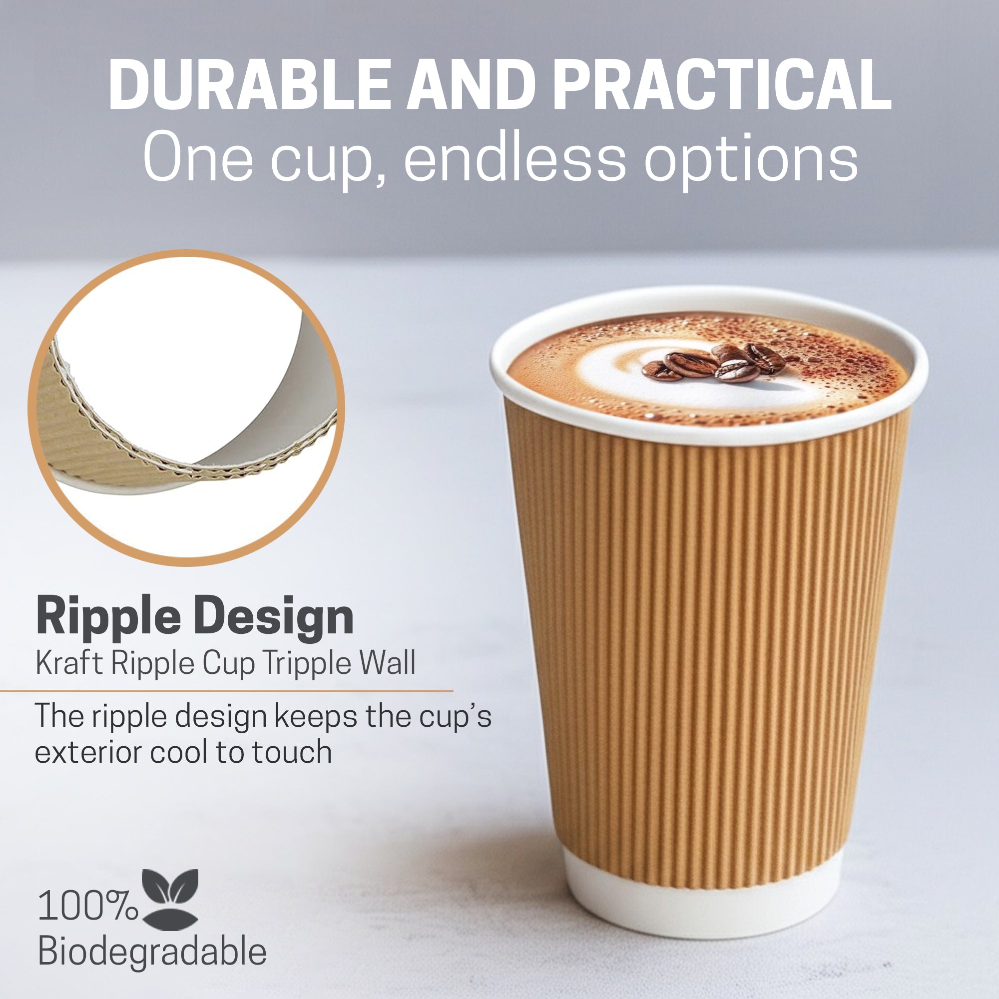 EcoEdge 12 Oz Disposable Heavy-Duty Insulated Ripple Party Paper Cups | 100% Natural