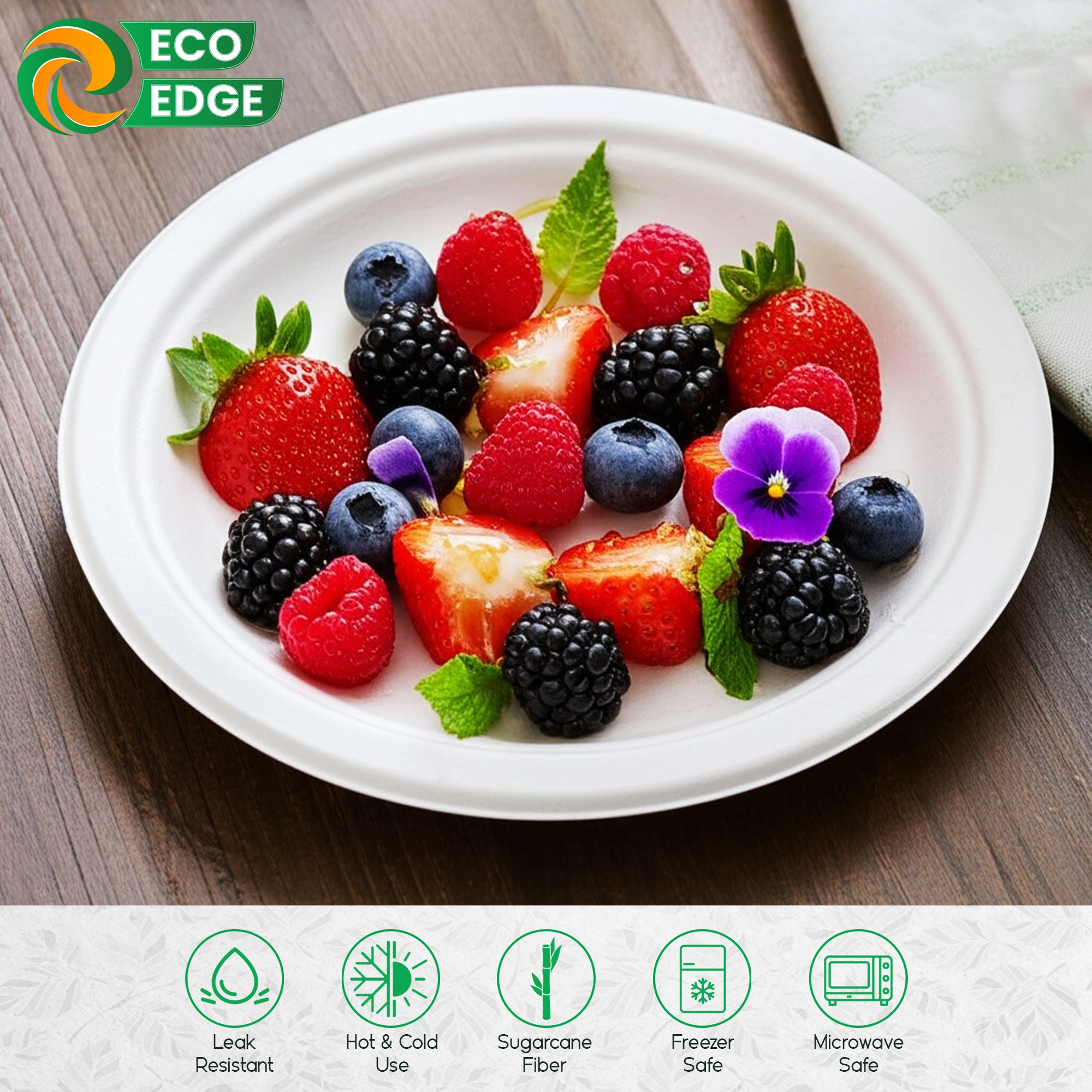 EcoEdge Round White Disposable Bagasse Plates | 100% Compostable