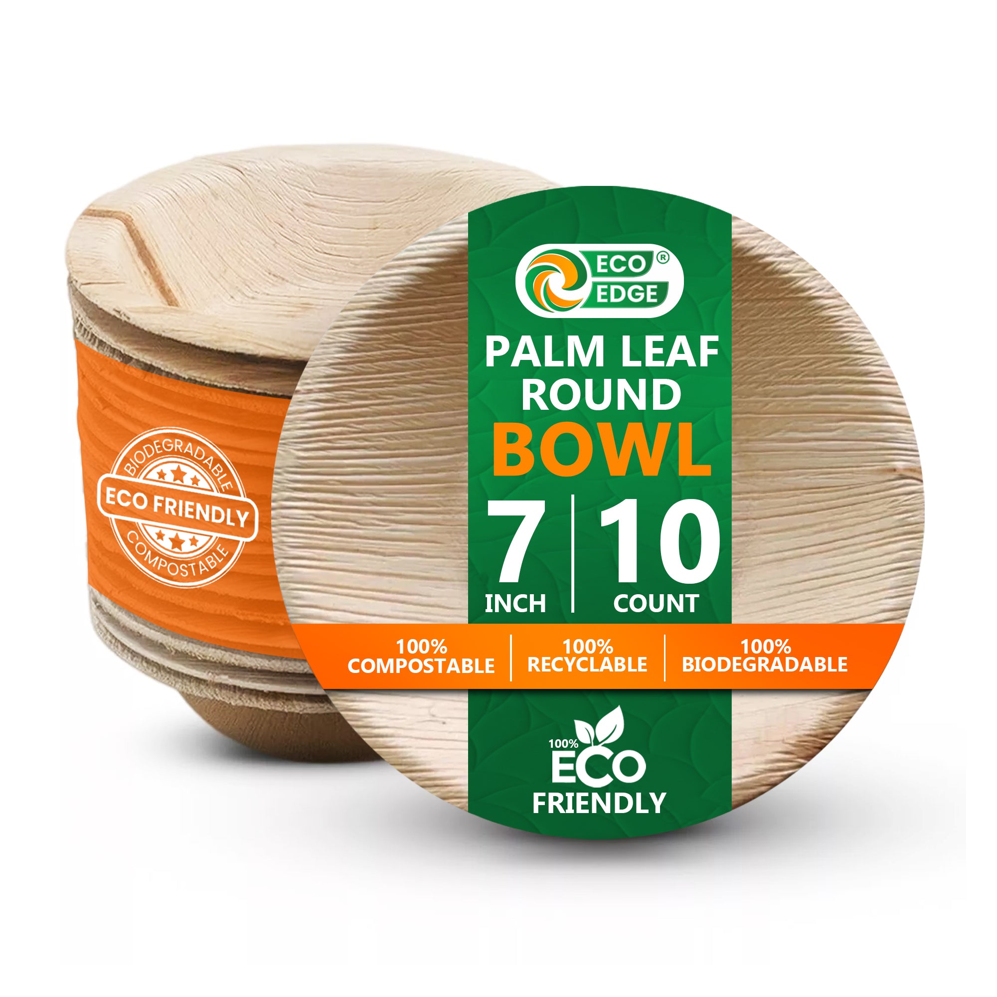 EcoEdge 7 Inch Round Palm Leaf Bowls | 100% Natural