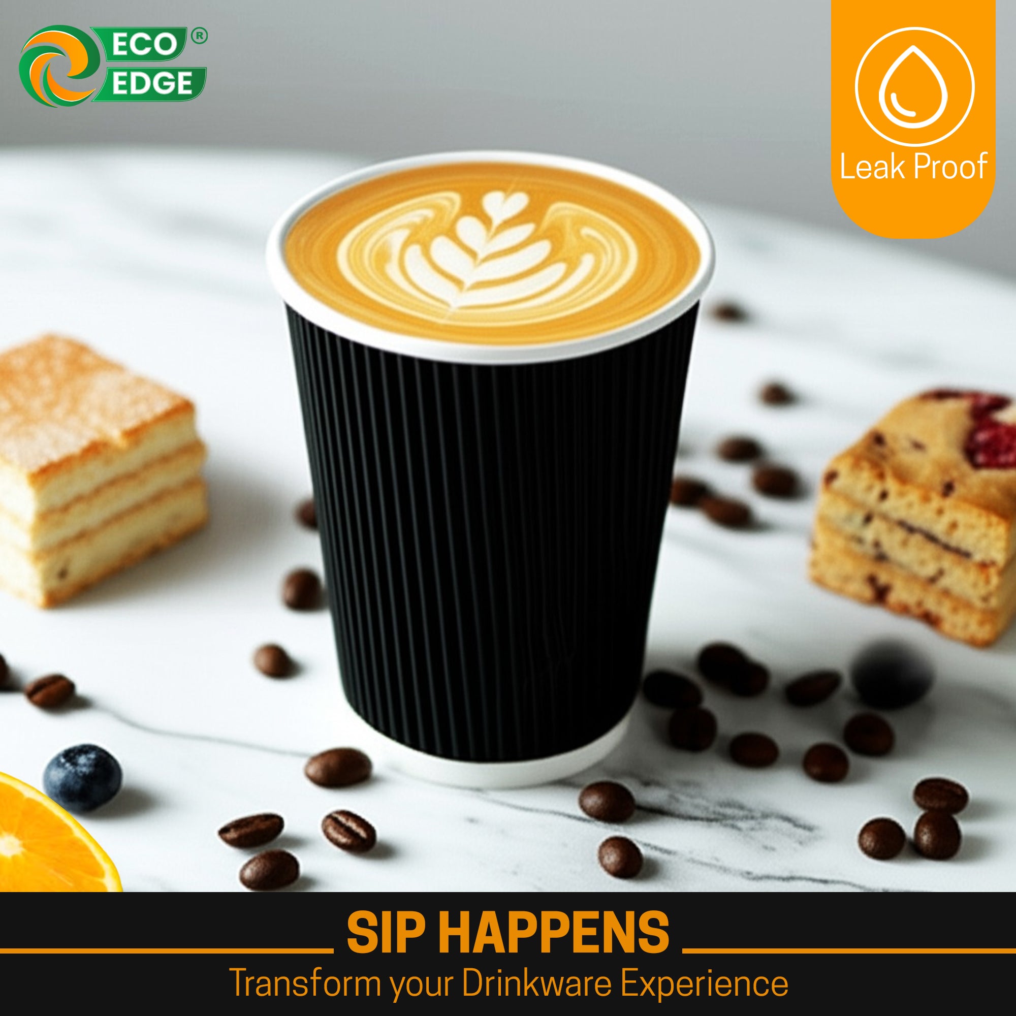 EcoEdge 8 Oz Disposable Heavy-Duty Ripple Cups | 100% Compostable