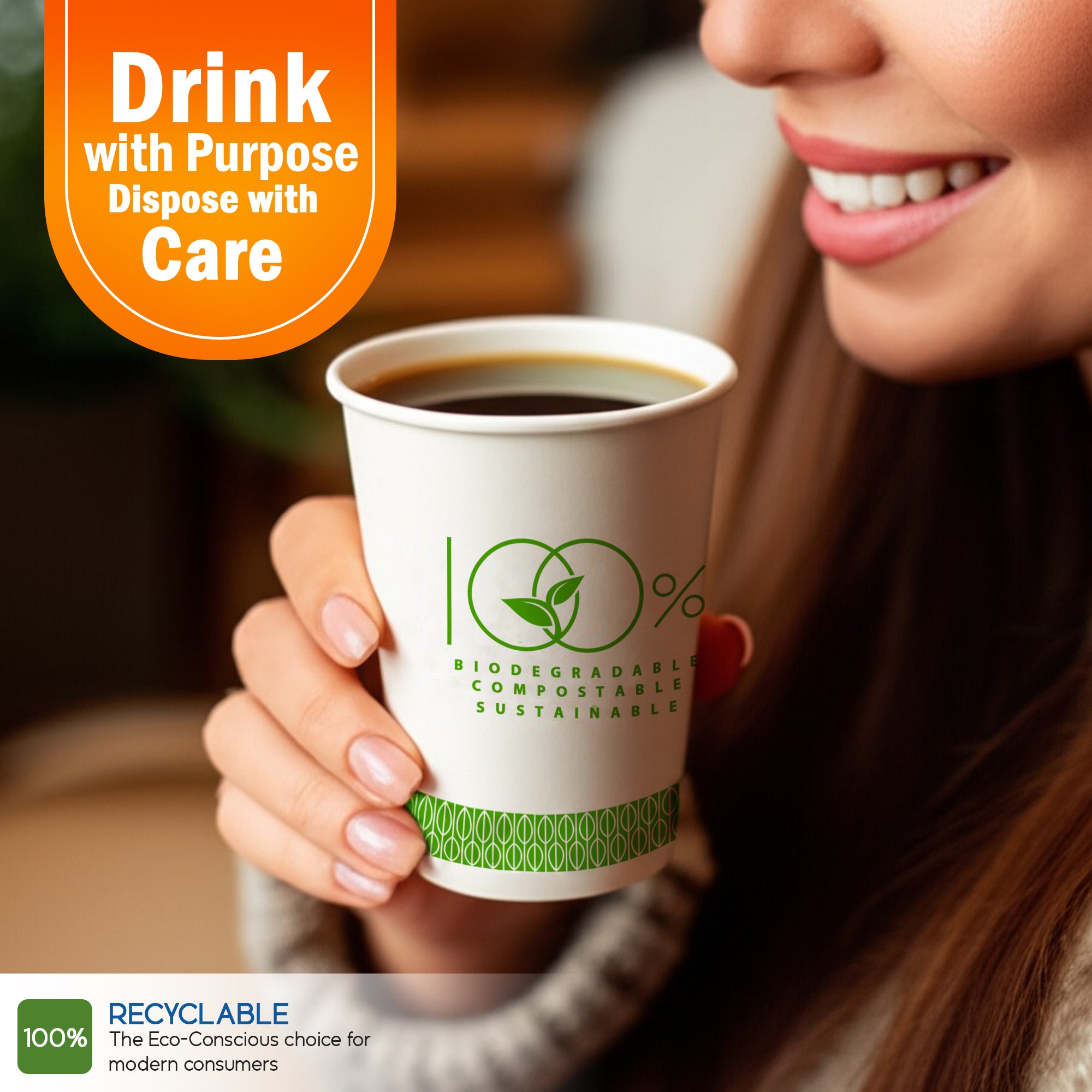 EcoEdge 8 Oz Disposable Double Wall Heavy-Duty Party Paper Cups | 100% Organic