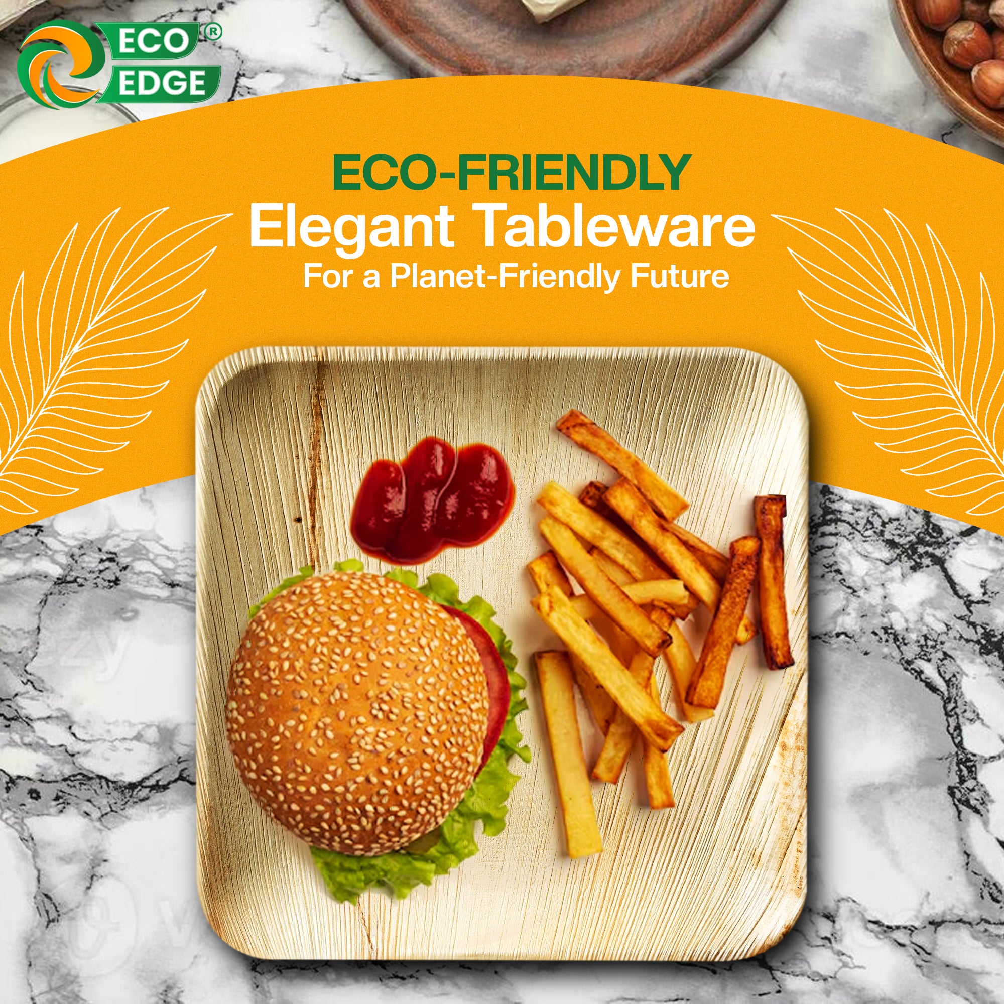 EcoEdge Square Areca Palm Leaf Plates | 100% Zero Waste