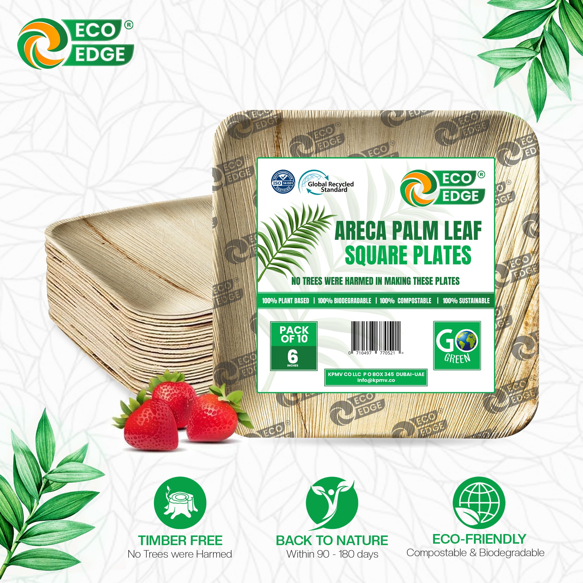 EcoEdge 6 Inch Areca Palm Leaf Square Plates | 100% Natural