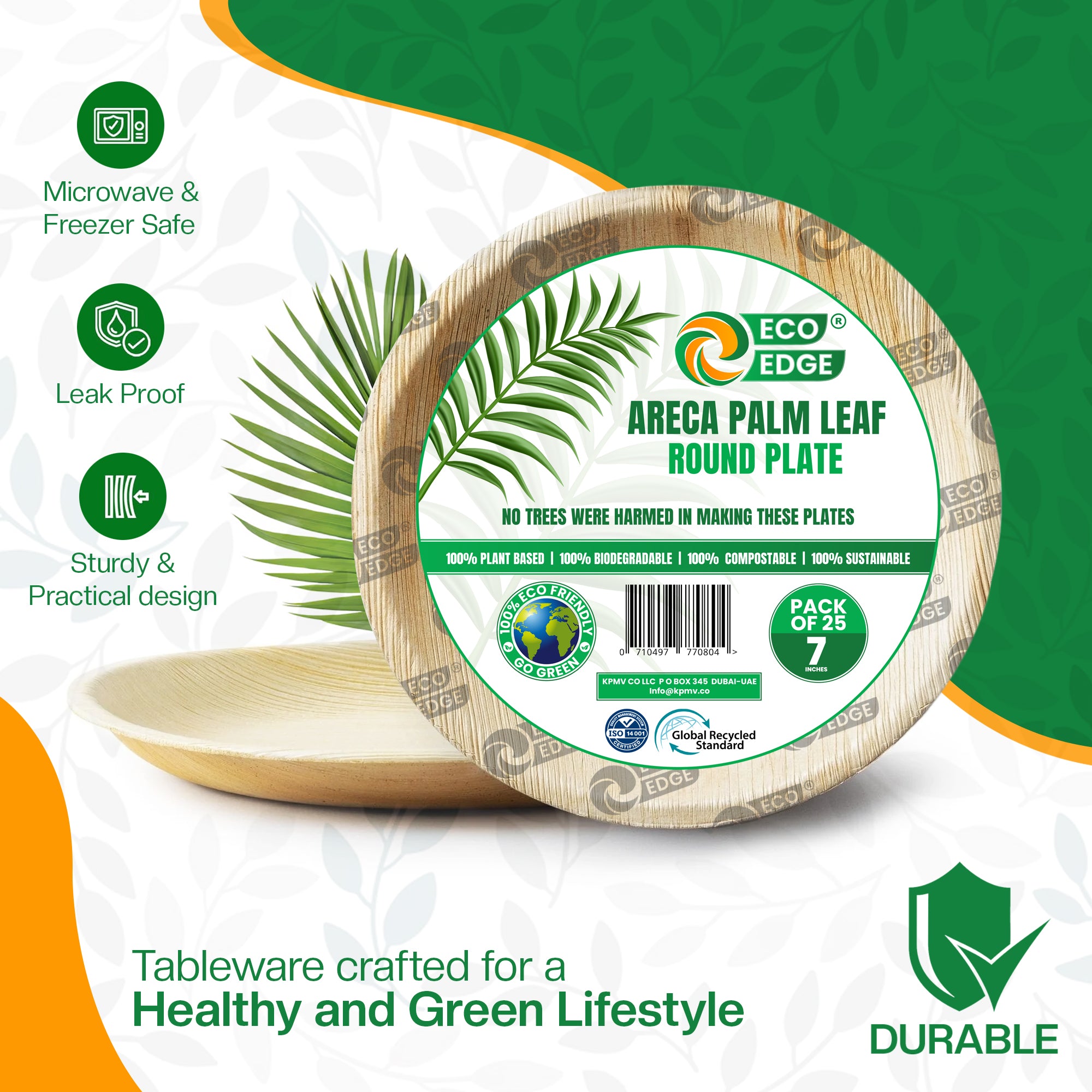EcoEdge 7 Inch Round Areca Palm Leaf Plates | 100% Compostable