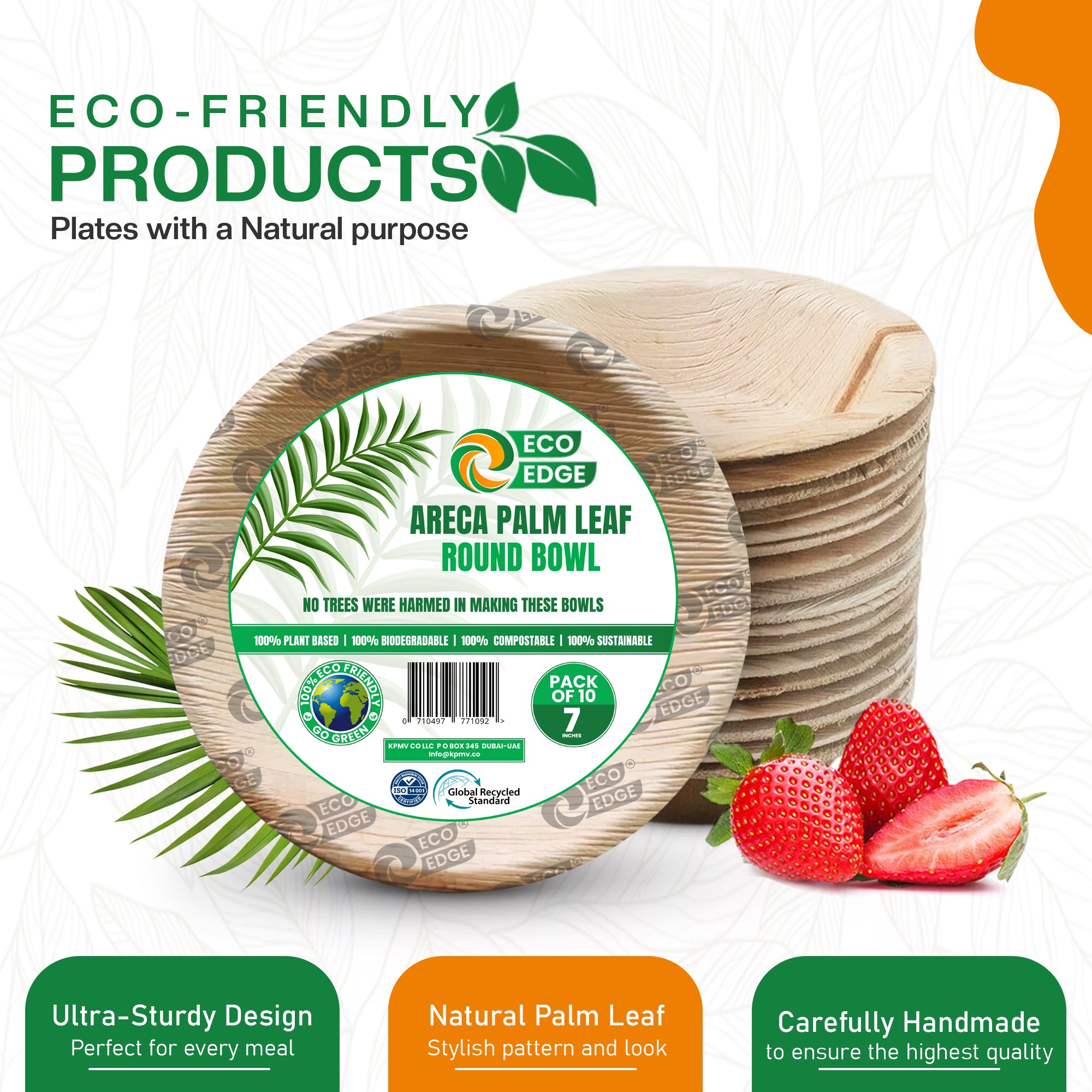 EcoEdge Round Areca Palm Leaf Round Bowls | 100% Natural